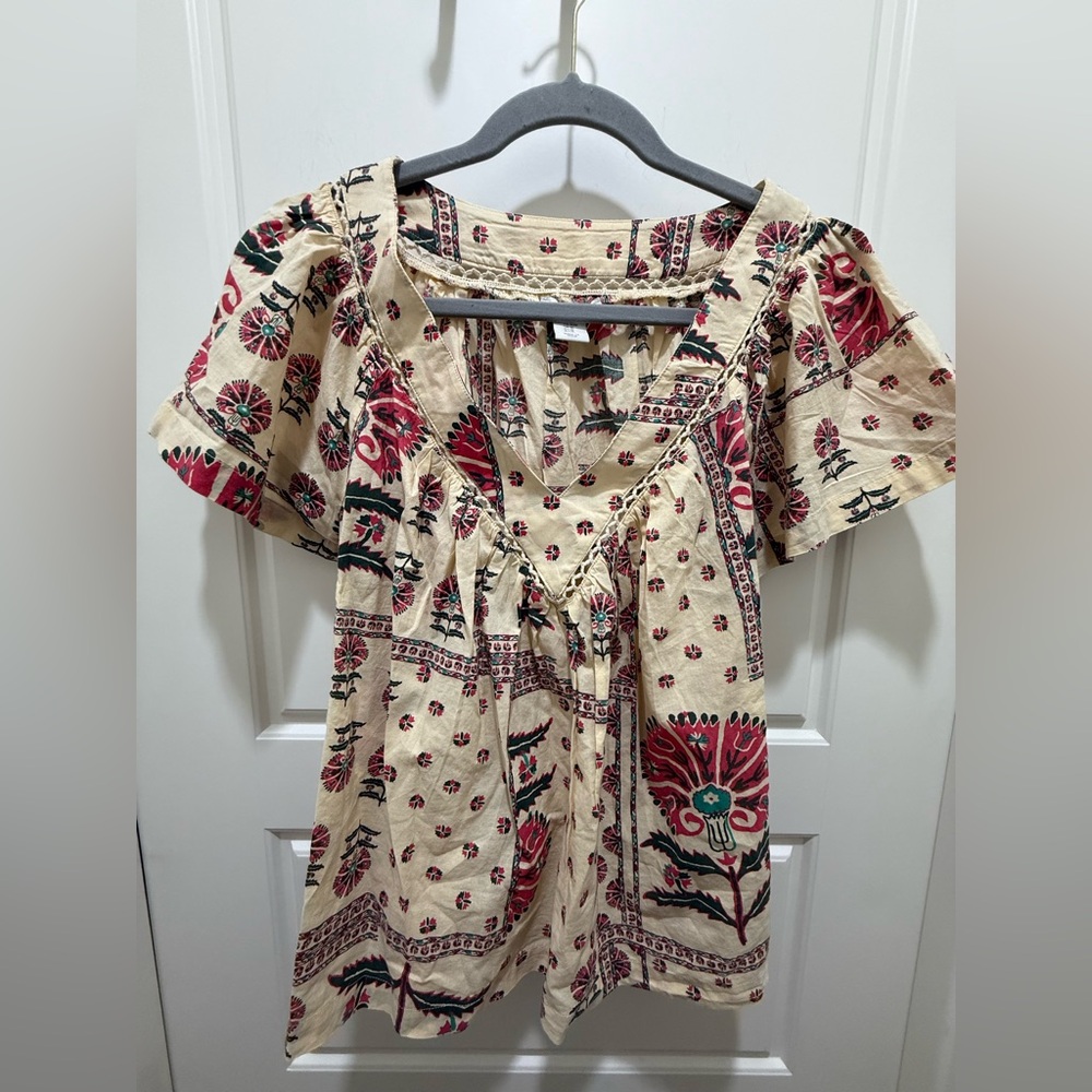 Haute Hippie. Red and Green Floral Blouse. Size Medium.